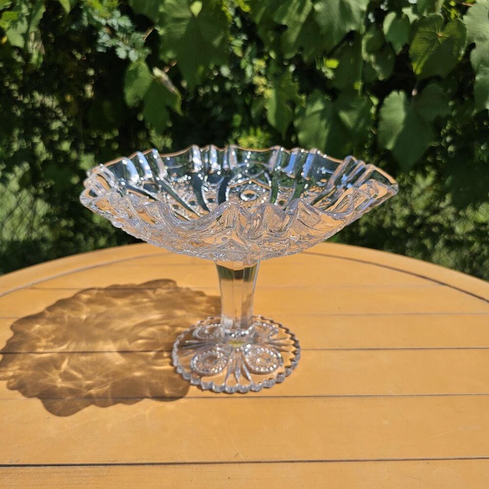 Antique Imperial Glass EAPG Daisy and Button Pedestal Bowl with Ruffled Edge